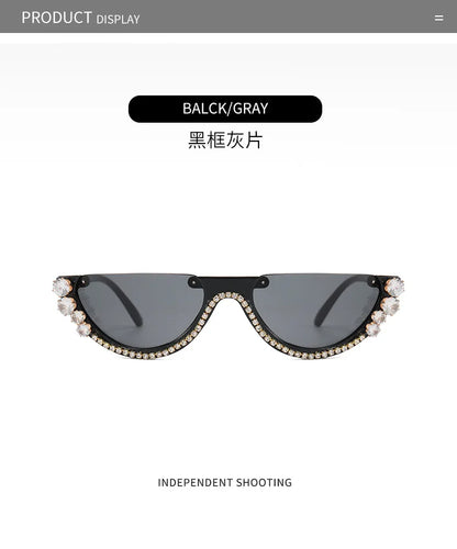 Trendy Diamond Cat Eye Sunglasses Women Luxury Brand Designer Crystal Sexy Cateye Metal Jewel Frame Rhinestone Eyewear Oculos