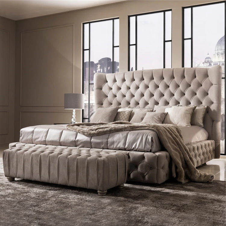 Tufted fabric Upholstered Italy luxury bed design furniture bedroom set king size bed frame