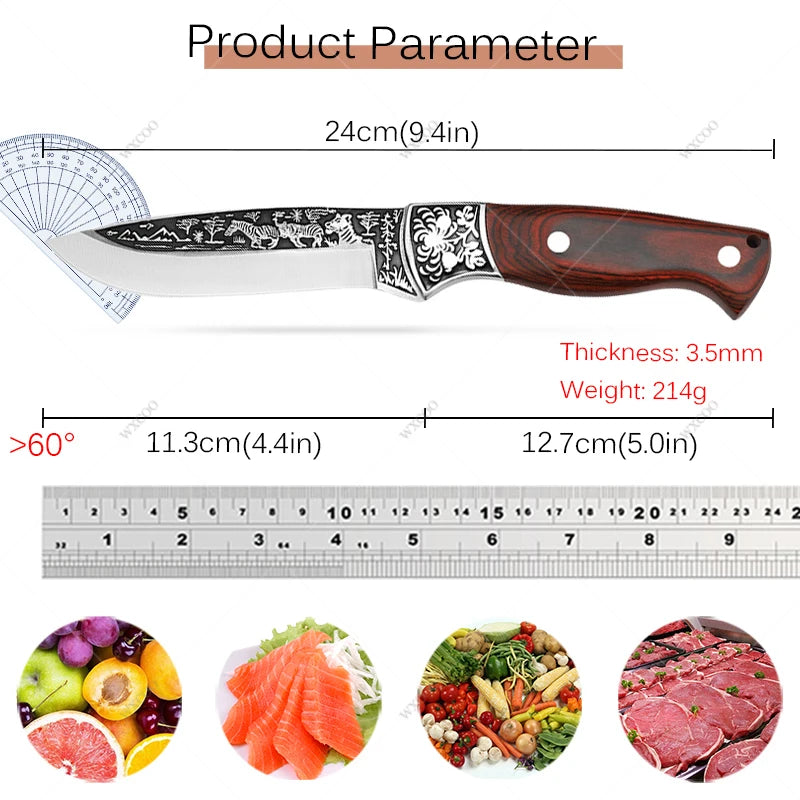 WXCOO Kitchen Forged Boning Knife Stainless Steel Chef Meat Fruit BBQ Knife Professional Butcher Cleaver Fish Knife with Cover