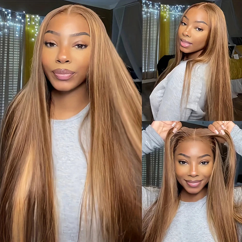 30 Inch Highlight 13x6 Lace Frontal Wig Color 4/27 Hairline PrePlucked 13x4 Honey Blonde Straight Lace Front Wigs Human Hair