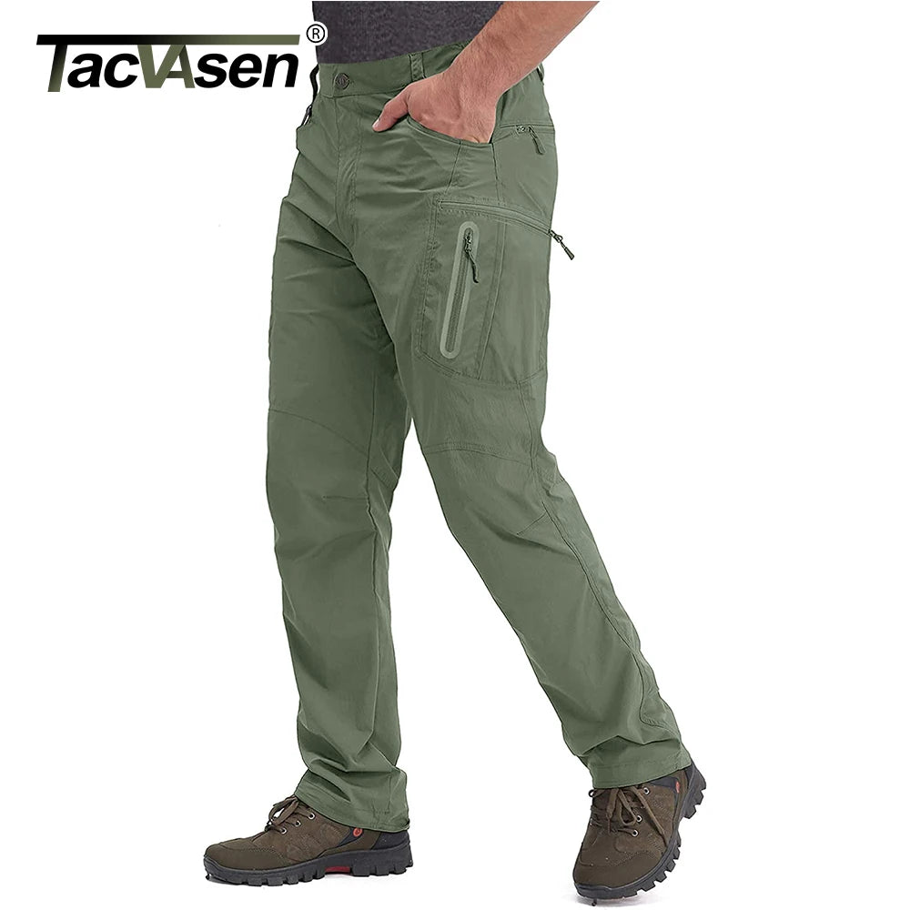 TACVASEN Summer Lightweight Trousers Mens Tactical Fishing Pants Outdoor Hiking Nylon Quick Dry Cargo Pants Casual Work Trousers