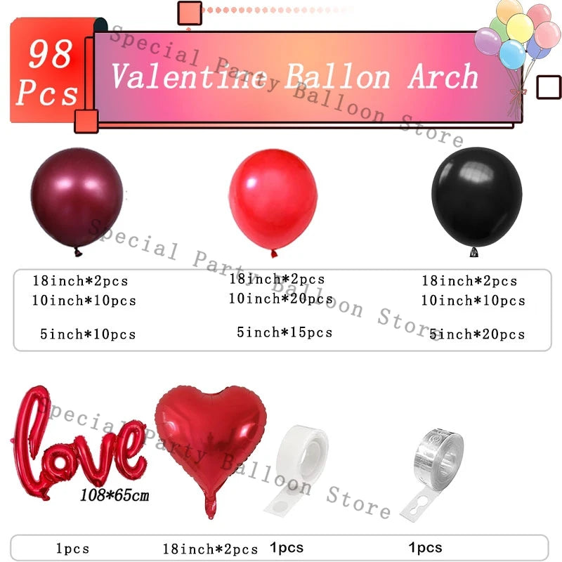 Valentine Decoration Balloon Garland Arch Kit Rose Red Heart Love Balon for Wedding Anniversary Valentine Day Gift 14 De Febrero