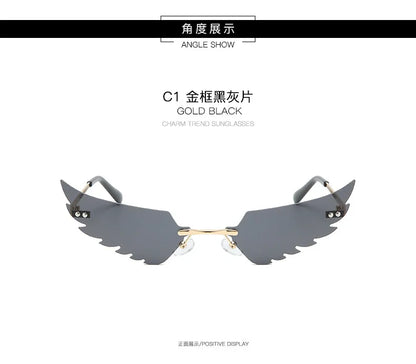 2024 new rimless glasses personalised wings runway fashion women's sunglasses