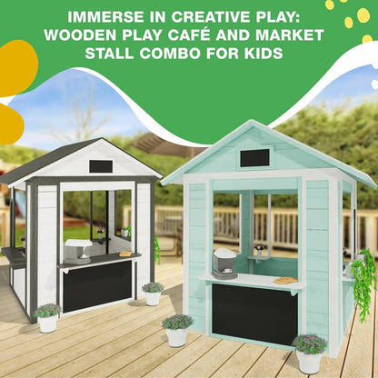 Wooden Outdoor Playhouse, Indoor/Outdoor Playhouse Working Doors with Wooden Floor, Easy Assembly Playhouses