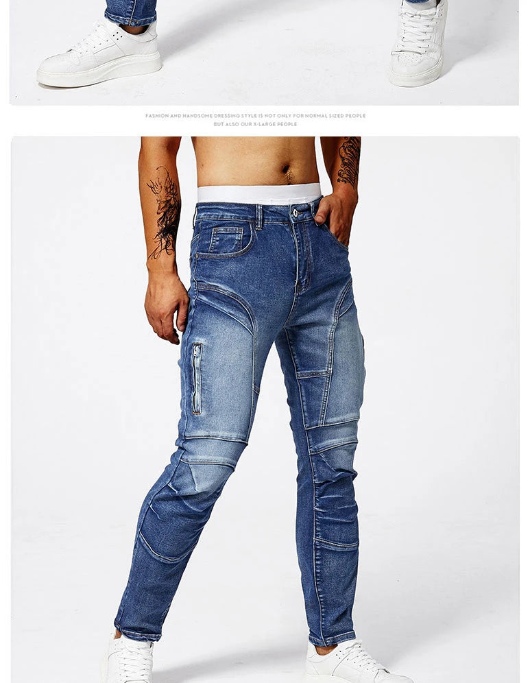 Trendy Jeans Men's Small Straight Leg Denim Design Pants New Slim Fit Small Hole Long Pants High Street Classic High Quality