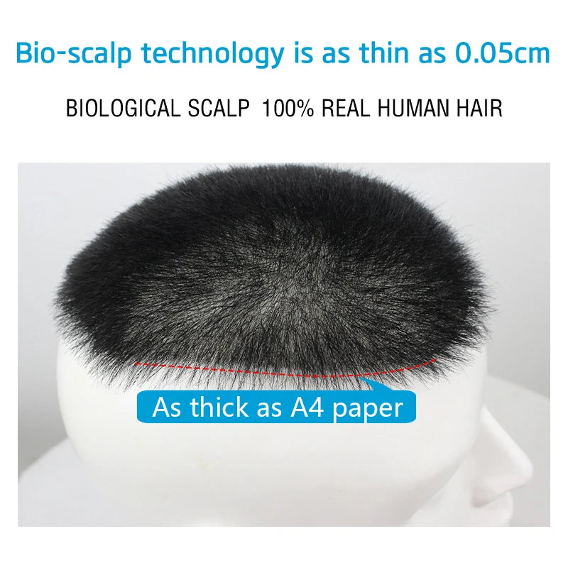 15*20cm 100% Human Hair Buzz Cut Toupee for Men Ultra Thin Breathable PU Transparent Full Biological Scalp Prosthesis Toupee