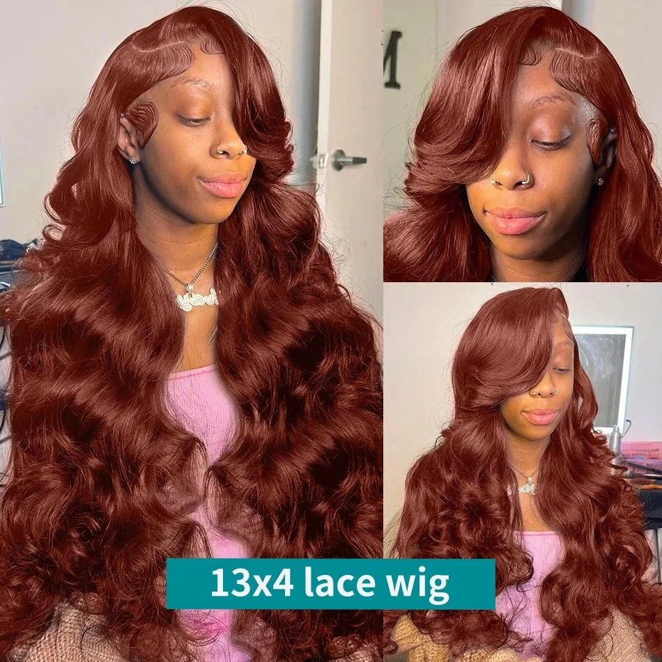 13x4 Reddish Brown Body Wave Lace Frontal Human Hair Wig HD Lace Frontal Wig Human Hair Wig Pre Plucked Brazilian Remy Hair