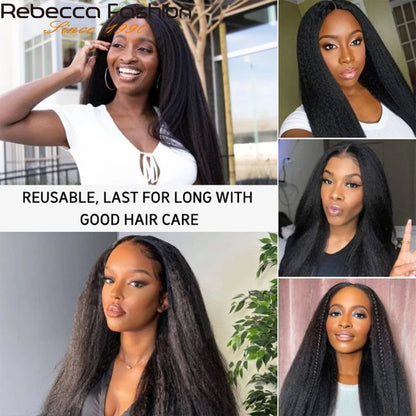 Yaki Straight U Part Wigs for Black Women Kinky Straight U Part Wig Human Hair Short Black Brown U Part Wig Kinky Straight Clip