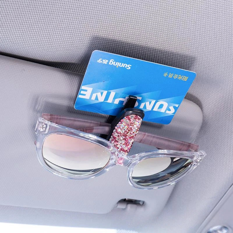 Artificial Diamond Glasses Holders Car Sun Visor Sunglasses Eyeglasses Mount With Ticket Card Clip Car Interior Accessories