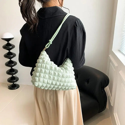 Canvas Wrinkle Bag for Women Shoulder Bags Pleated Bubbles Handbags Padded Casual Underarm Quilted Bag Tote Cloud Bag