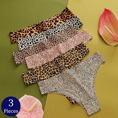 TrowBridge 3PCS/Set Women's Panties Fashion Leopard Bikini Sexy Thongs Seamless Underwear Satin Lingerie Sport Fitness G-Strings