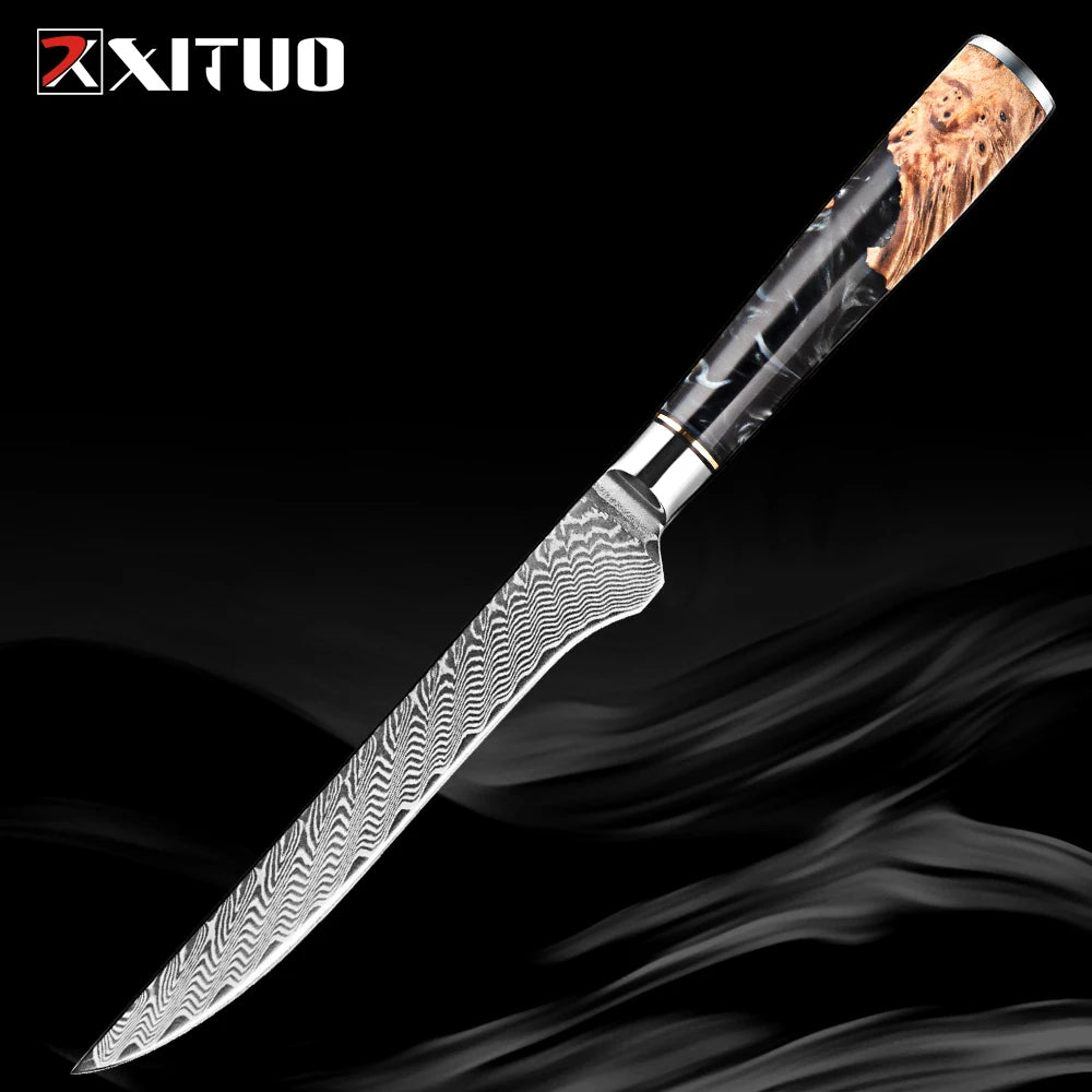 XITUO 1-9 PCS Damascus Steel Kitchen Knives High Quality Chef Chopping Vegetable Slicing Deboning Bread Knife Black Resin Handle