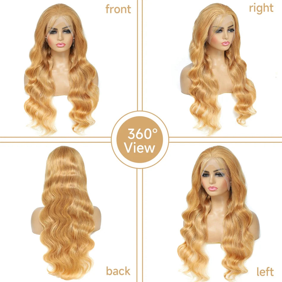 13x4 Transparent Honey Blonde Lace Front Wigs 27# Colored Straight Lace Front Human Hair Wigs 32 Inch Body Wave Human Hair Wigs