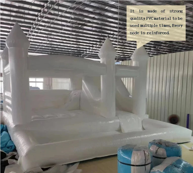 White Bounce House for Kids and Adults, Slide and Ball Pit, Outdoor PVC Jumper, Bouncy Castle, 15x15ft,With Aie Blower