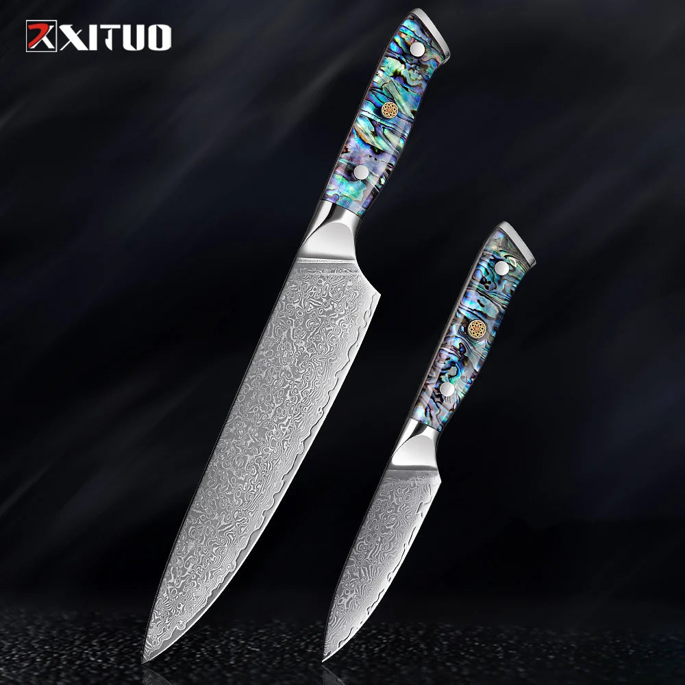 XITUO 67 Layer Damascus Steel Kitchen Knives Set Abalone Handle Sharp Santoku Bread Boning Knife Practical Kitchen Cutting Tools