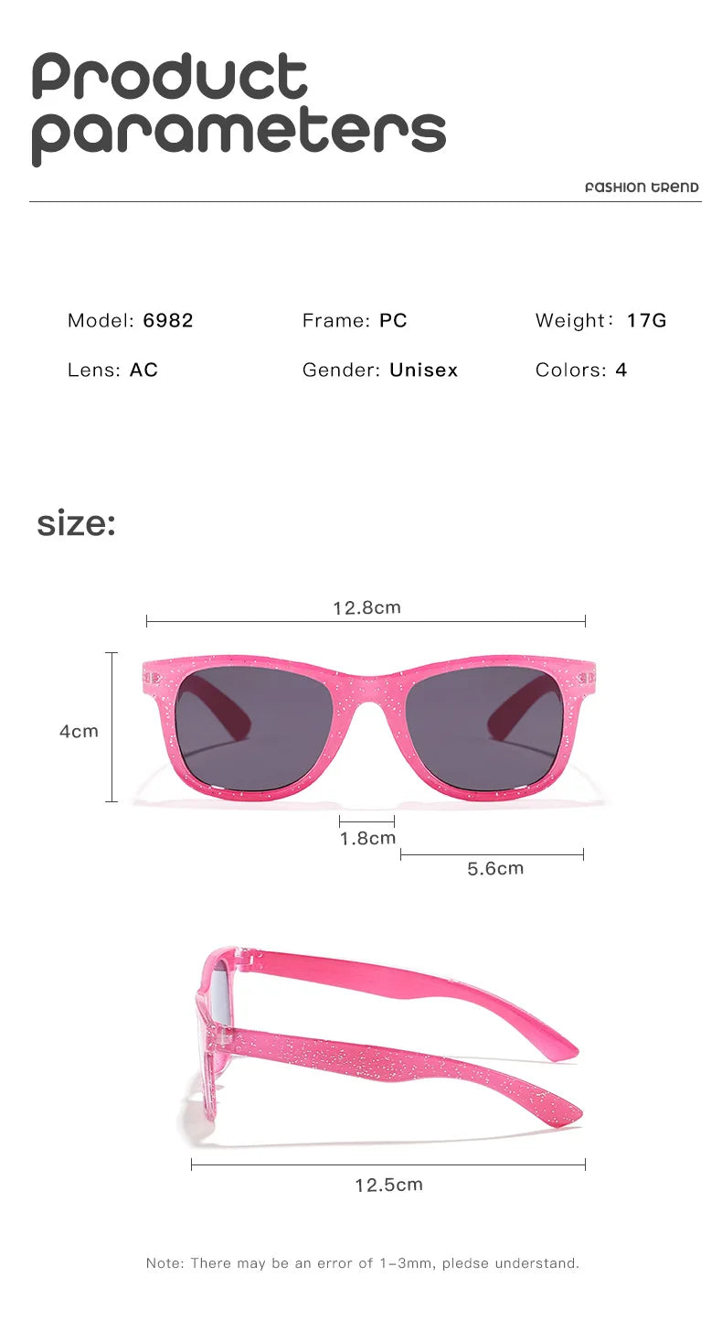 2024 New Trendy Cool Children's Colorful Shiny Square Sunglasses Girls Trendy Fashionable Cute Sun Glasses Kids Eyewear