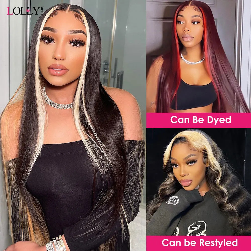 1B/613 Skunk Stripe Human Hair Wig 32 Inch Straight Lace Front Wig 13x4 Ombre Colored Lace Front Human Hair Wigs For Women