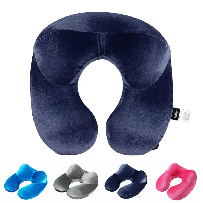 U-Shape Travel Pillow for Airplane Inflatable Neck Pillow Travel Accessories Comfortable Pillow for Sleep Home Textile Blue