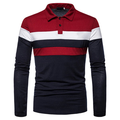 Fashion Men Long Sleeve Polo Shirt Splicing Tee Business Anti-wrinkle Streetwear Casual Men Breathable Tops 5XL