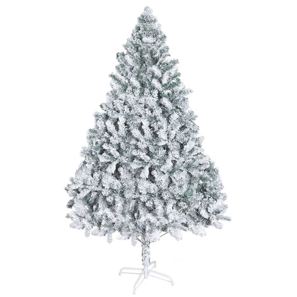 1.8m White Flocked Artificial Christmas Tree, Snow Christmas Holiday Pencil Tree, Winter Party Decoration with Realistic Branch