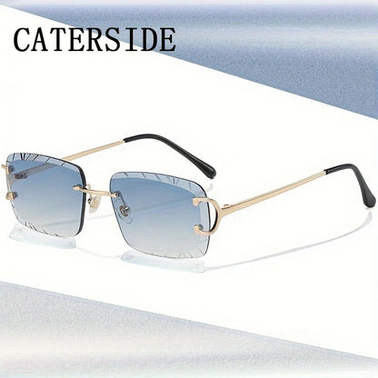 CATERSIDE Rimless Square Sunglasses Men Cupronickel Fashion Punk Gradient Sun Glasses Vintage Trendy Small Frame Eyewear UV400