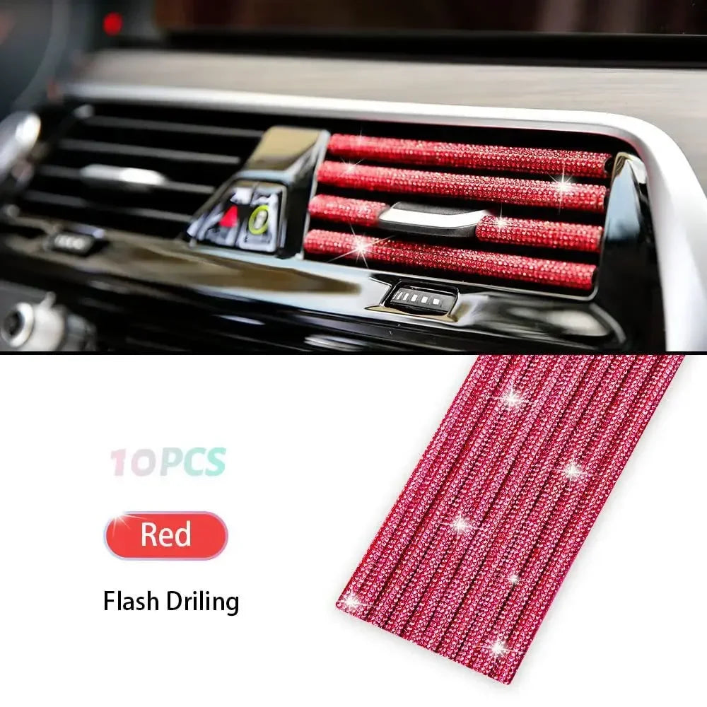 10Pcs Diamond Car Air Conditioner Outlet Strip Drill U Shape Rhinestone Clip Decoration Shiny Crystal Trim Strip Car Accessories