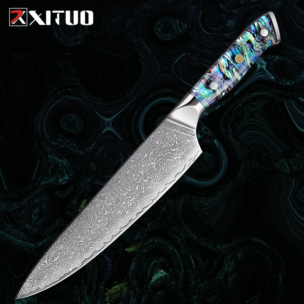 XITUO 67 Layer Damascus Steel Kitchen Knives Set Abalone Handle Sharp Santoku Bread Boning Knife Practical Kitchen Cutting Tools