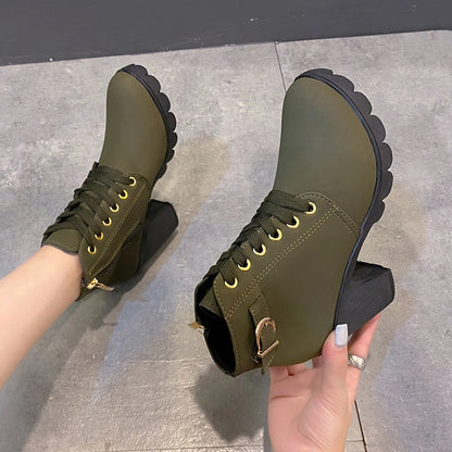 New Spring Winter Women Pumps Boots High Quality Lace-up European Ladies Shoes PU High Heels Boots Fast Delivery Platform Boots - MAGUSTA BEAUTY