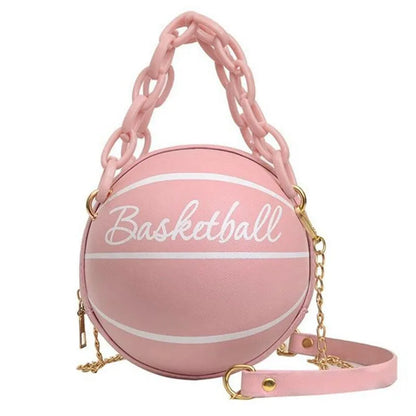 Women Shoulder Bag PU Leather Chain Basketball Bag New Letter Print Teenagers Handbag Fashion Crossbody Bags Female