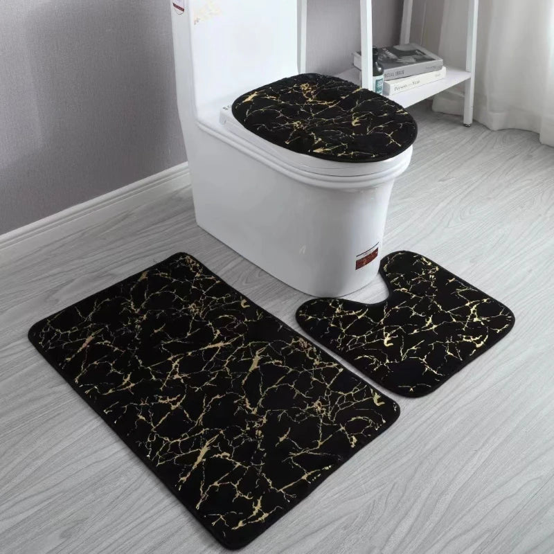 Toilet Seat Cover 3Pcs Set Bath Mat Shower Room Floor Rug Home Bathroom Anti-Slip Absorbent Doormat Bathtub Decor Carpet