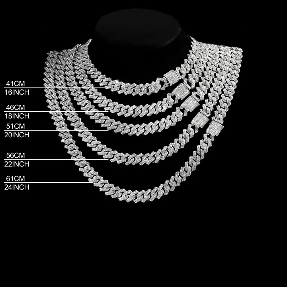 Trend Crystal 14MM Prong Cuban Link Chain For Women Iced Out AAA 2 Row Miami Cuban Chain Choker Necklace Unisex Hip Hop Jewelry - MAGUSTA BEAUTY