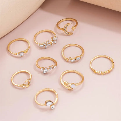 YOBEST Boho Gold Color Heart Rings Set For Women Cubic Zirconia Star Moon Arrow Flower Finger Rings Female Trendy Jewelry Gift