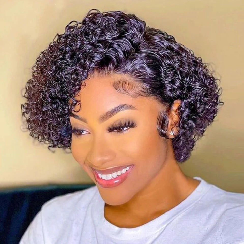 Short Bob Wig Pixie Cut Wig Curly Human Hair Wigs For Women 13x6x1 Lace Front Transparent Deep Wave Lace Wig Preplucked Hairline