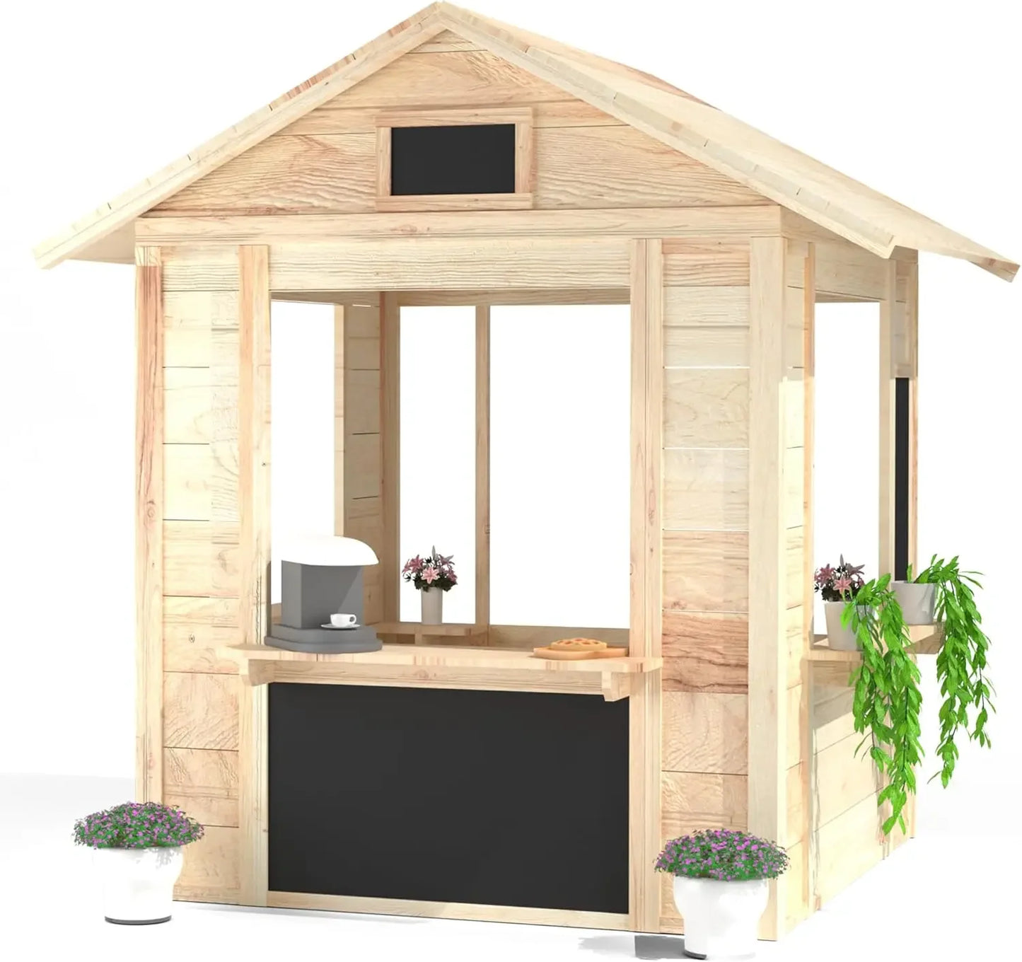 Wooden Outdoor Playhouse, Indoor/Outdoor Playhouse Working Doors with Wooden Floor, Easy Assembly Playhouses