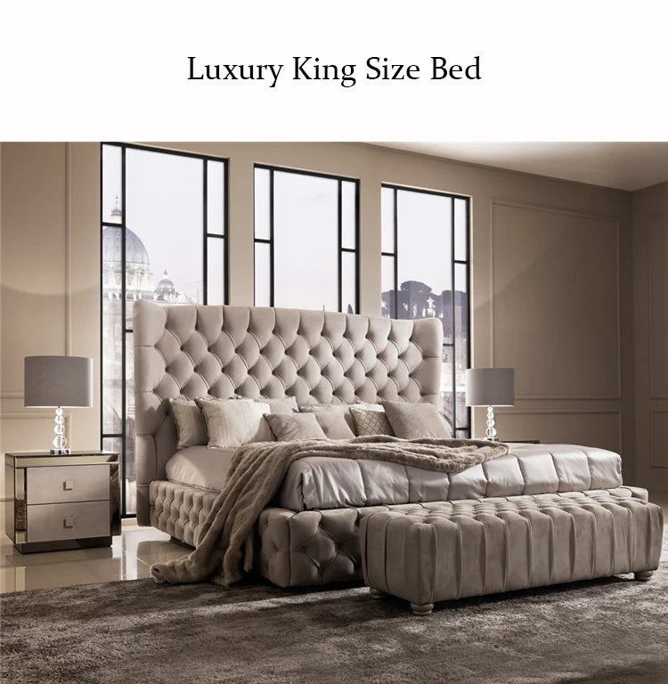 Tufted fabric Upholstered Italy luxury bed design furniture bedroom set king size bed frame