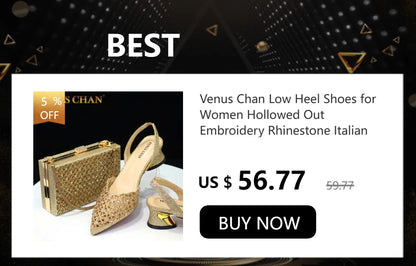 Venus Chan Newest INS Style Peach Color Rhinestone Elegant High Heels Nigeria Popular Design African Ladies Shoes And Bag Set