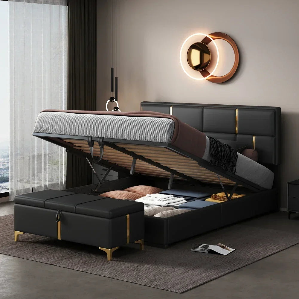 Upholstered Platform Beds with Storage System, Wood Bed Frame for Kids and Adults, Bedroom Furniture