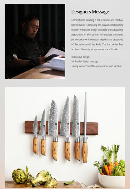 XINZUO 1-8pcs Kitchen Knife Set 73 Layers Custom Damascus Steel 15°±1 Per Side Steel Blade with Olive Wood Handle