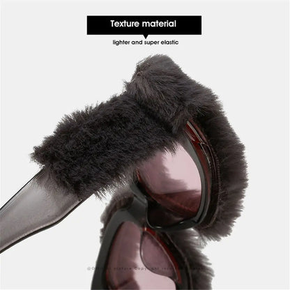 NEW Trendy Rectangle Sunglasses Women Punk Plush Sun Glasses Ladies UV400 Shades Fashion Funny Decor Eyewear