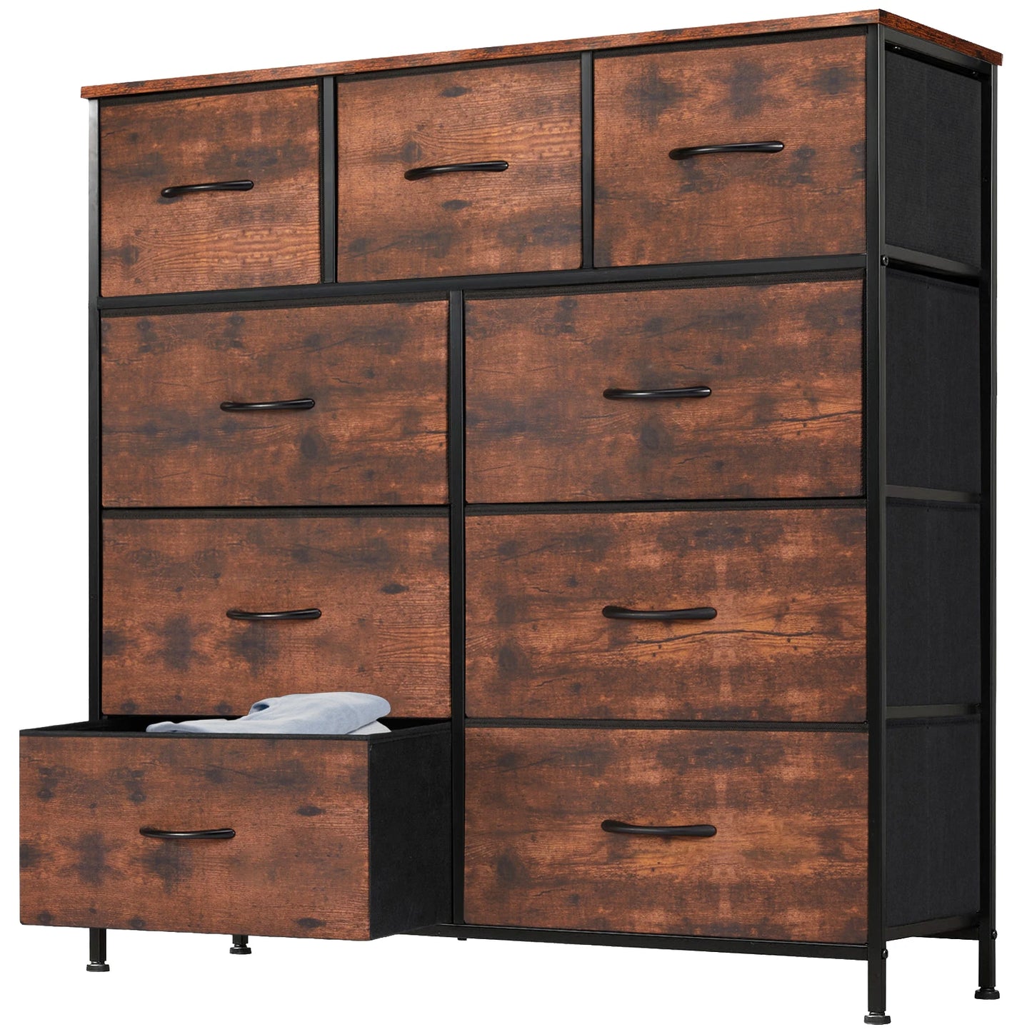 JHK Dresser For Bedroom With 9 Fabric Storage Drawer Wardrobe Tall Chest Organizer Closet Adult Kids Clothes Cabinet Furniture