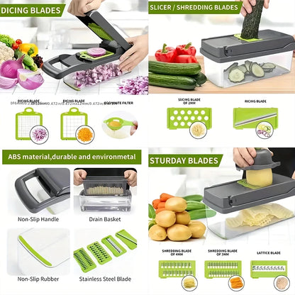 16 in 1 Multifunctional Vegetable Chopper Onion Chopper Handle Food Grate Food Chopper Kitchen Vegetable Slicer Dicer Cut Tools