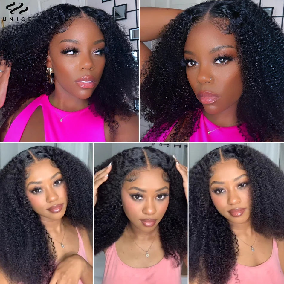 Unice Hair 200% Density Kinky Curly 7x5 Glueless Wig Human Hair Pre Cut Pre Bleached Pre Plucked Lace Front Human Hair Wigs