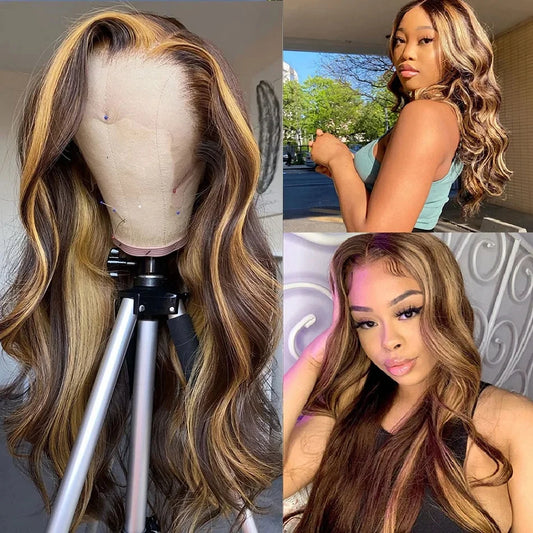 Highlight Wig Human Hair Honey Blonde 4/27 Colored Lace Front Human Hair Wigs For Women Pre Plucked Body Wave Lace Frontal Wigs