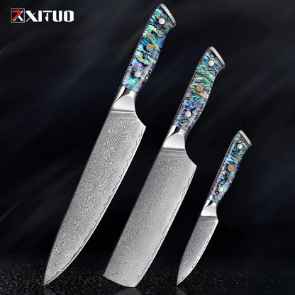 XITUO 67 Layer Damascus Steel Kitchen Knives Set Abalone Handle Sharp Santoku Bread Boning Knife Practical Kitchen Cutting Tools