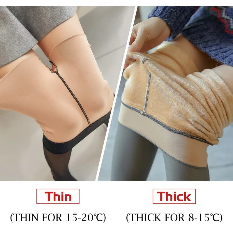 Women Thermal Leggings Winter Warm Sexy Elastic Translucent Pantyhose Female Fleece Thermal High Waist Slim Thicken Tight Pants