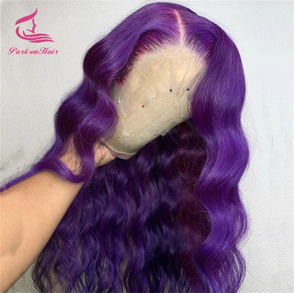 Violet Purple Color Wig 13x6 HD Transparent Lace Front Human Hair Wigs Body Wave Lace Frontal Wig for Black Women Remy Parksonha