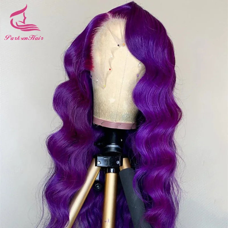 Violet Purple Color Wig 13x6 HD Transparent Lace Front Human Hair Wigs Body Wave Lace Frontal Wig for Black Women Remy Parksonha