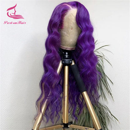 Violet Purple Color Wig 13x6 HD Transparent Lace Front Human Hair Wigs Body Wave Lace Frontal Wig for Black Women Remy Parksonha