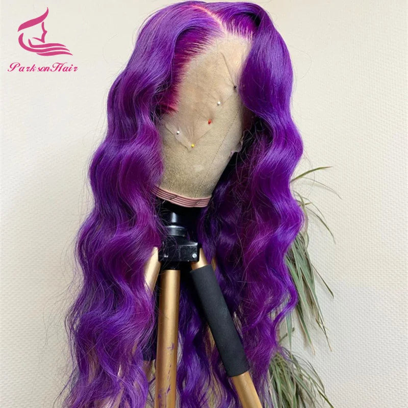 Violet Purple Color Wig 13x6 HD Transparent Lace Front Human Hair Wigs Body Wave Lace Frontal Wig for Black Women Remy Parksonha